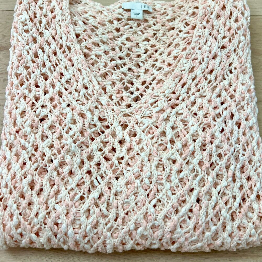 J. Jill 100% Cotton Peaches & Cream Chunky Open Weave Surfer Girl Sweater Size M
